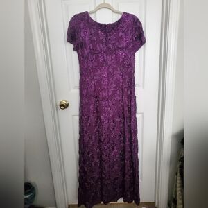 Alex Evenings Dark Purple Sequin Rosette Evening Gown, Size 12